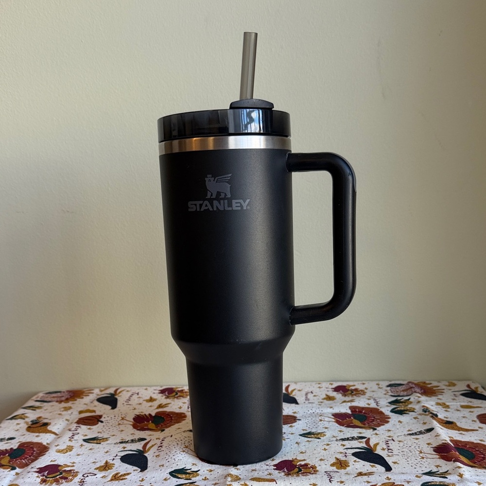 Stanley 40oz Matte Black Travel Mug with Handle and Straw